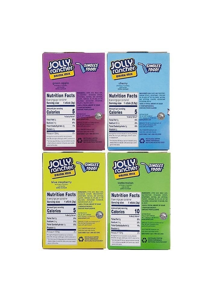 SINGLES TO GO! Jolly Rancher Drink Mix WaterTok Bundle - Blue Raspberry, Green Apple, Watermelon and Cherry Drink Mix - 0.63 Ounce (Pack of 6) - Image 2